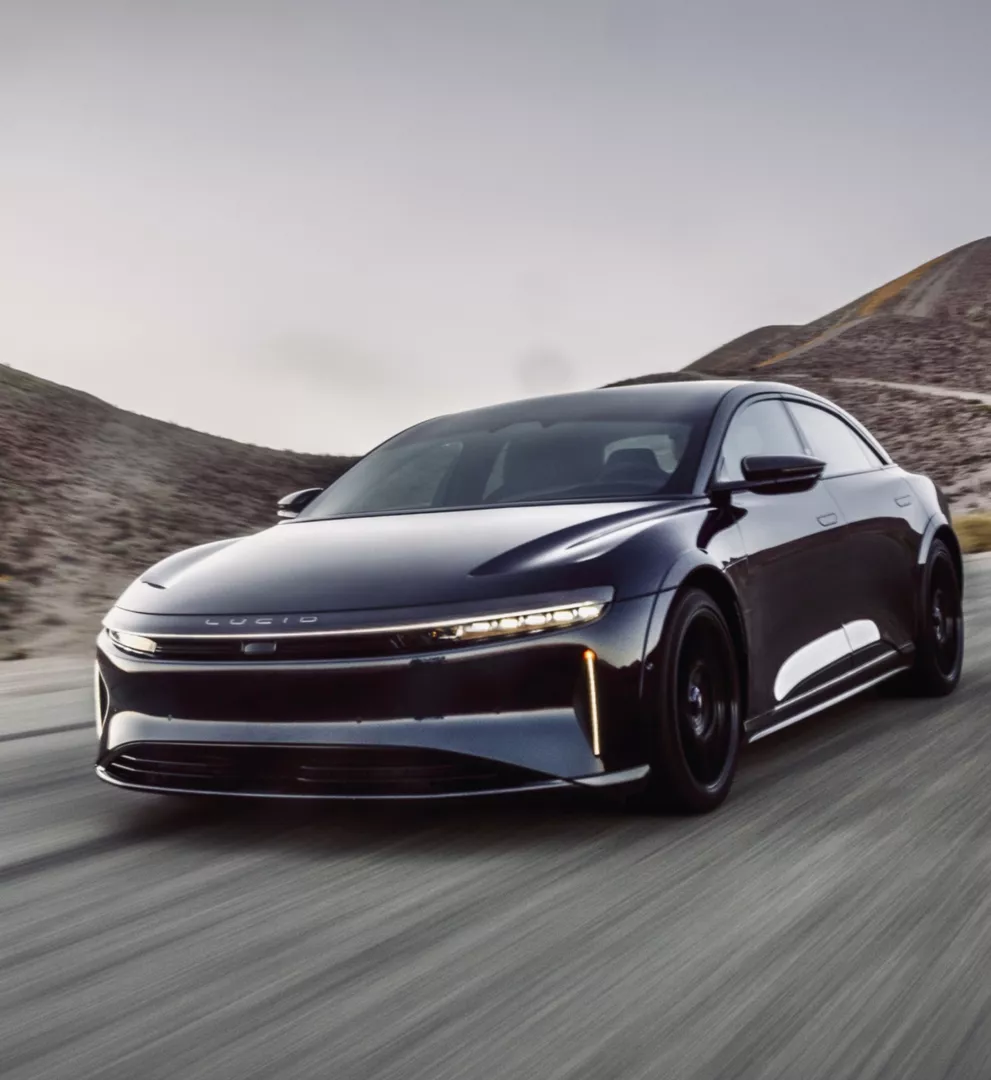 image of lucid air sapphire driving